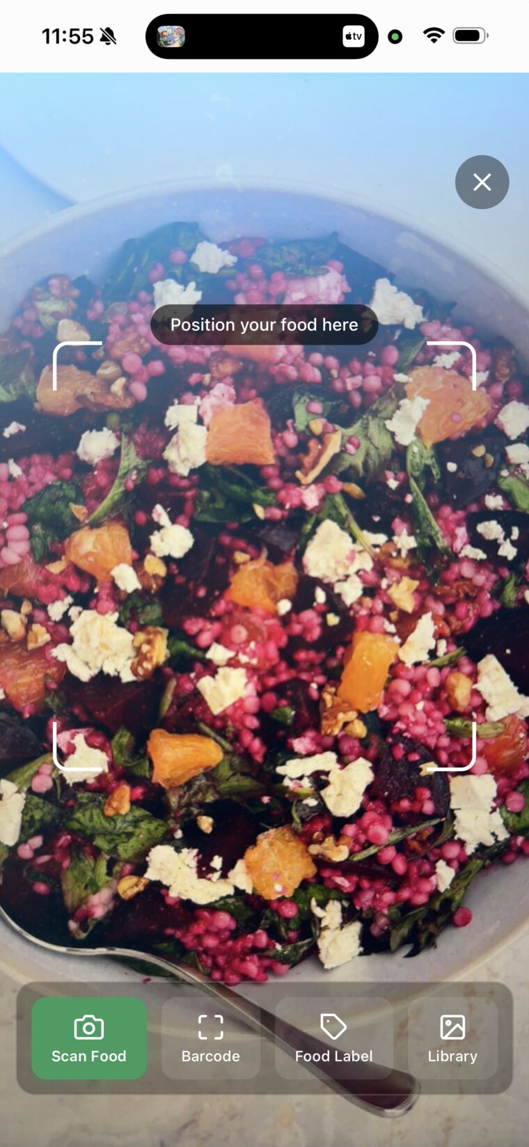H360 food scanning screen